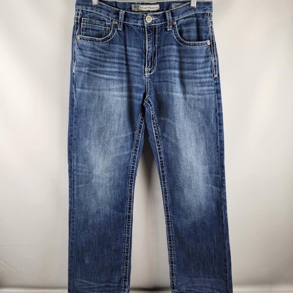 BKE Jeans Men 33R Blue Tyler Straight Leg Unhemmed Frayed Denim 33x32 ABM2351 - Picture 1 of 13